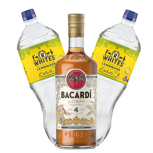 Bacardi Anejo Cuatro 4 Year Old 70cl with R Whites Premium Lemonade Mixer